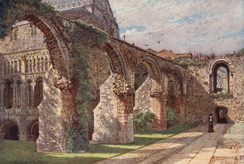 Ruinerne af infirmeriet, Canterbury Cathedral (farvelitografi) af William Biscombe Gardner