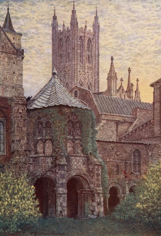 Døbefonten, Canterbury-katedralen (farvelitografi) af William Biscombe Gardner