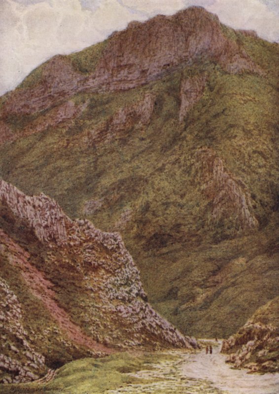 The Lion Rock i Winnats, mellem Castleton og Edale (farve litho) af William Biscombe Gardner