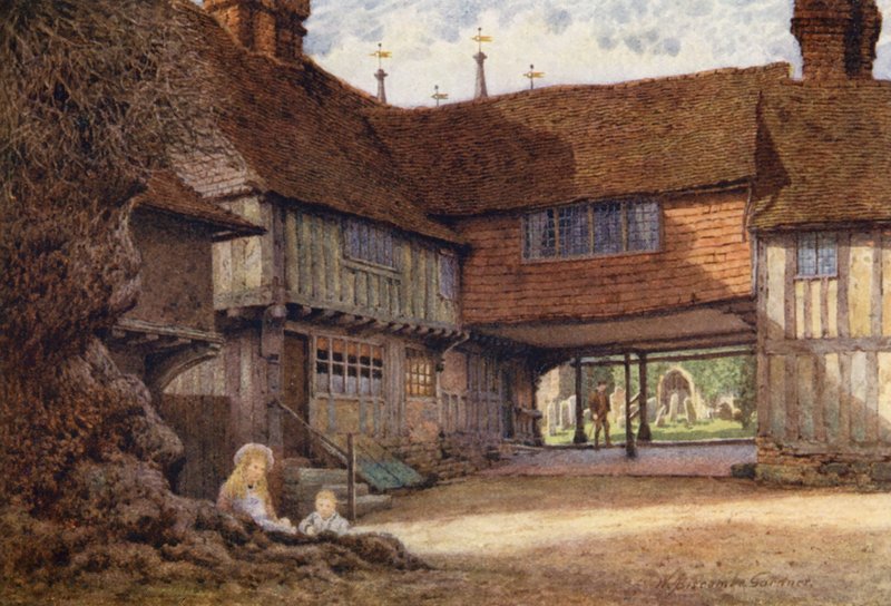 The Lych Gate, Penshurst (farvelitografi) af William Biscombe Gardner