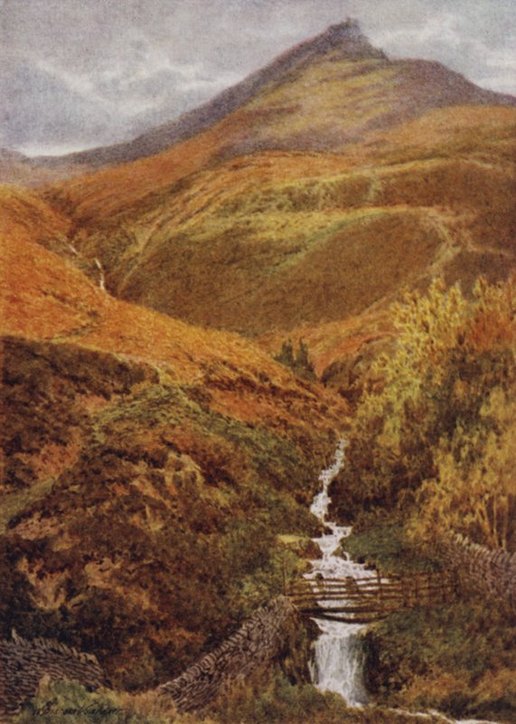The Nab and Golden Clough fra Grindslow Dell, Edale (farve litho) af William Biscombe Gardner