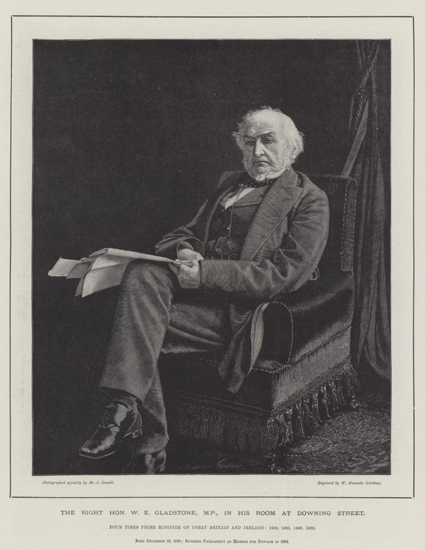 The Right Honourable W E Gladstone, MP, på sit værelse på Downing Street af William Biscombe Gardner