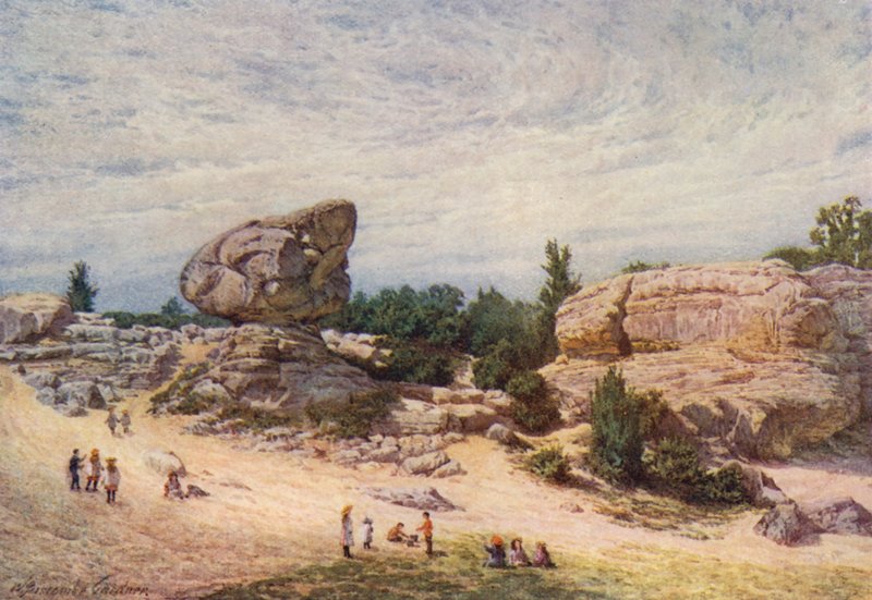 The Toad Rock, Rusthall Common, Tunbridge Wells (farvelitografi) af William Biscombe Gardner