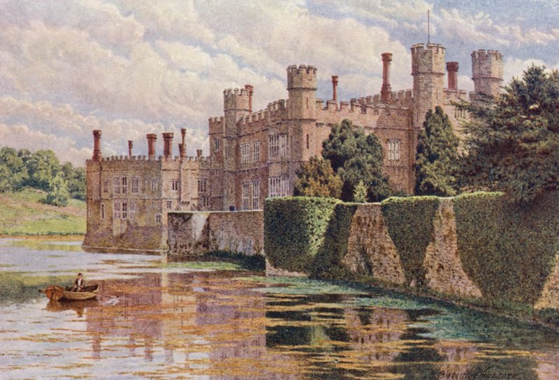 Vestfronten af Leeds Castle (farvelitografi) af William Biscombe Gardner