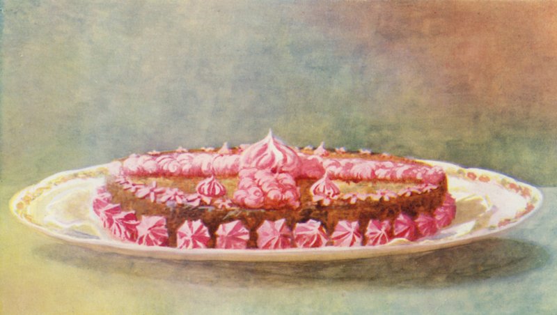 Kaffekage med hindbærcreme (farvelitografi) af William Bradshaw Handforth
