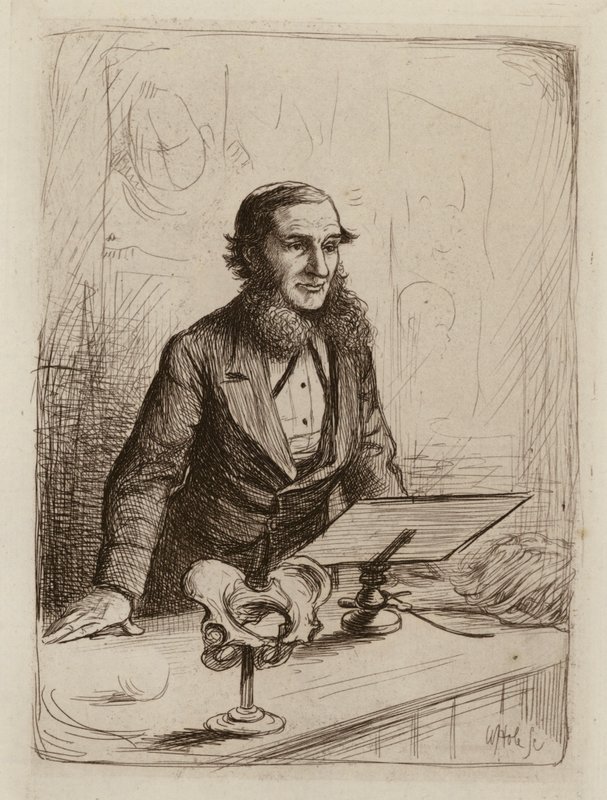 Alexander Russell Simpson, professor i jordemoderkundskab og sygdomme hos kvinder og børn (gravering) af William Brassey (after) Hole
