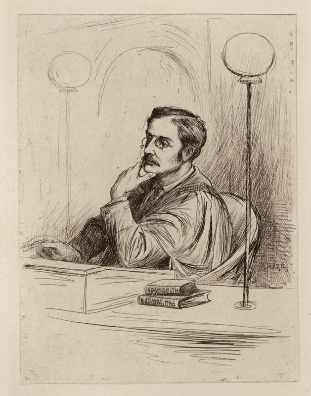 Joseph Shield Nicholson, professor i kommerciel og politisk økonomi og handelsret (kobberstik) af William Brassey (after) Hole