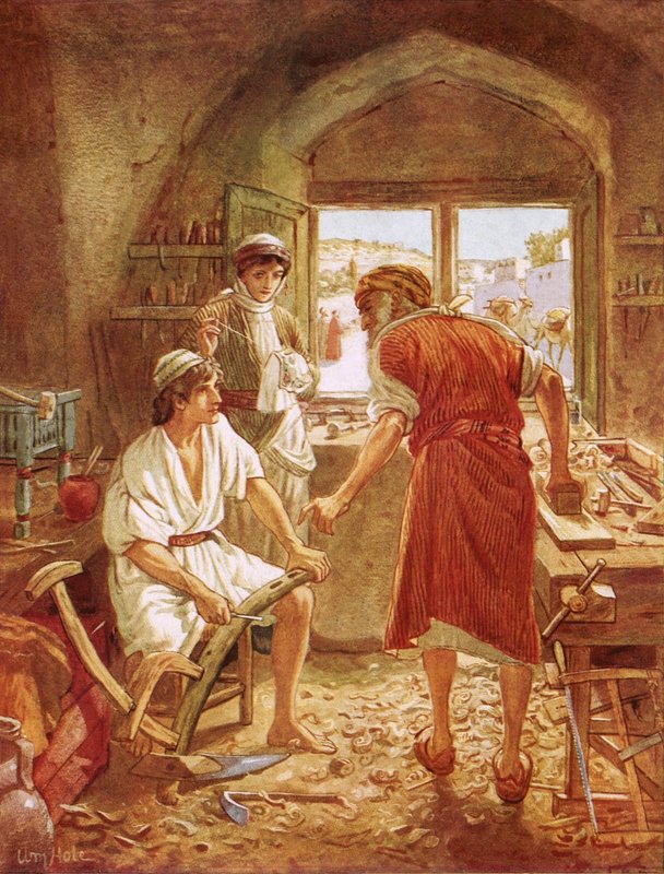 Kristus arbejder sammen med Josef som tømrer af William Brassey Hole