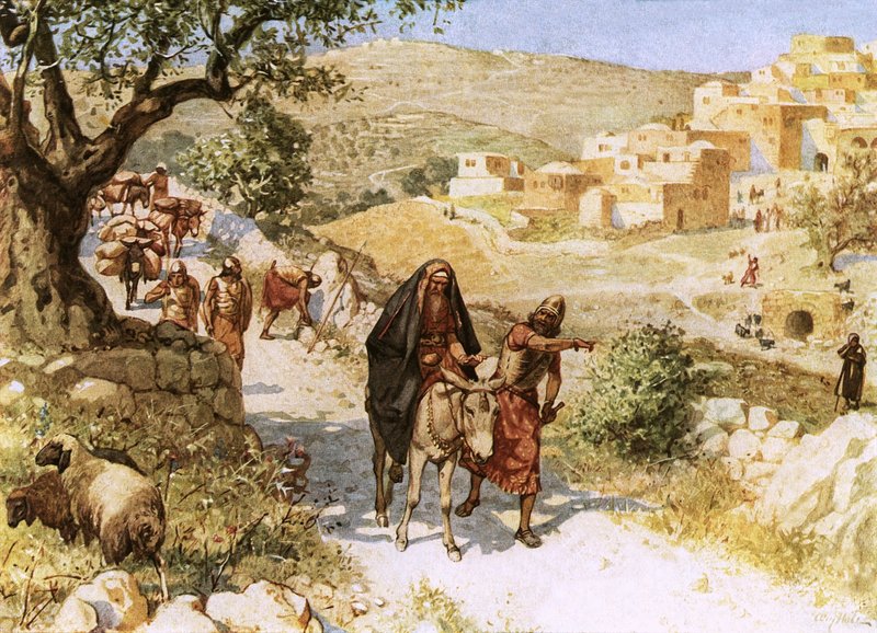David, der flygter fra Jerusalem, bliver forbandet af Shimei af William Brassey Hole