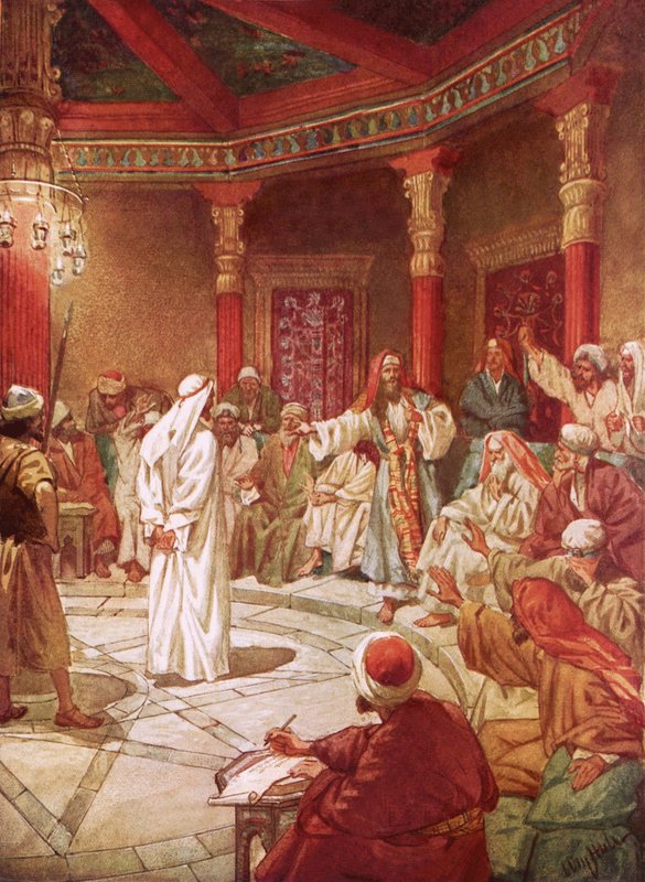 Jesus bragte for Kajfas og koncilet af William Brassey Hole