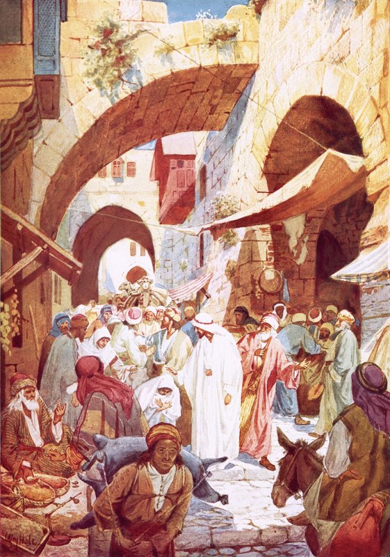 Jesus helbredte en kvinde i mængden, mens han var på vej til Jairus hus af William Brassey Hole