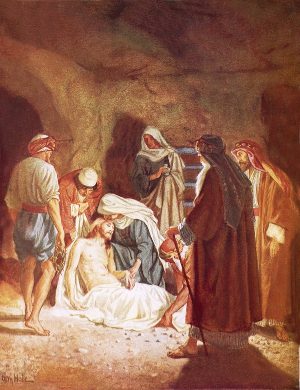 Josef af Arimatæa ligger Jesu legeme i sin egen grav af William Brassey Hole