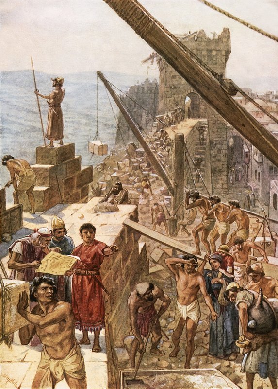 Genopbygning af Jerusalems mur under Nehemias af William Brassey Hole