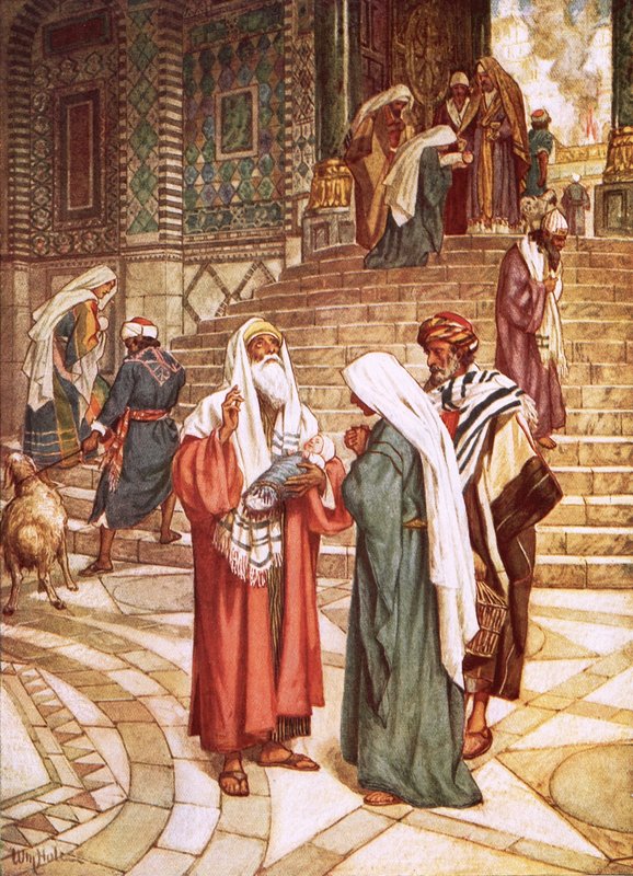 Barnet Jesus bragte til templet og anerkendt af Simeon som frelseren af William Brassey Hole