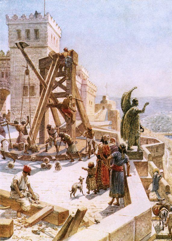 Uzzias opstiller krigsmaskiner på Jerusalems mure af William Brassey Hole