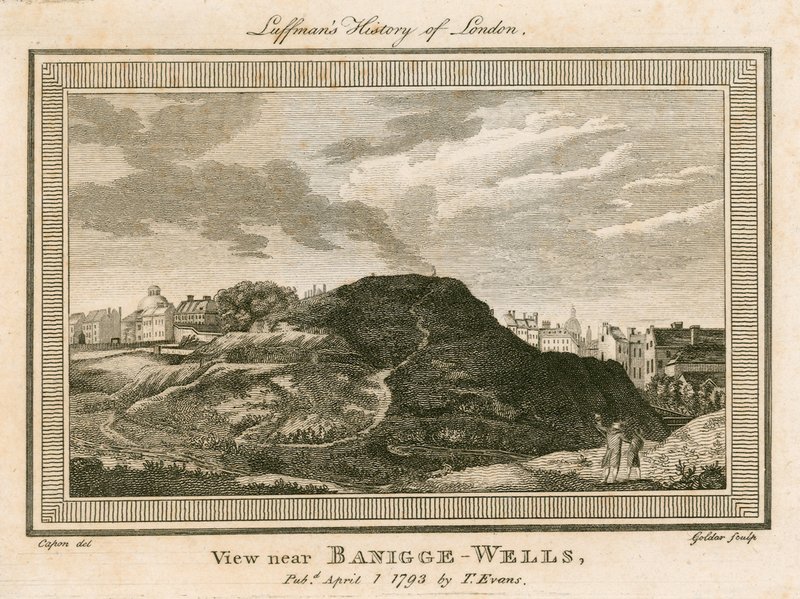 Udsigt over Bagnigge Wells, nær Battle Bridge, Islington, London af William Capon