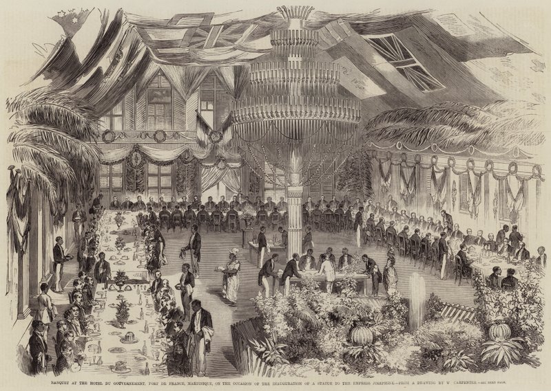 Banket på Hotel du Gouvernement, Fort de France, Martinique, i anledning af indvielsen af en statue til kejserinde Josephine af William Carpenter