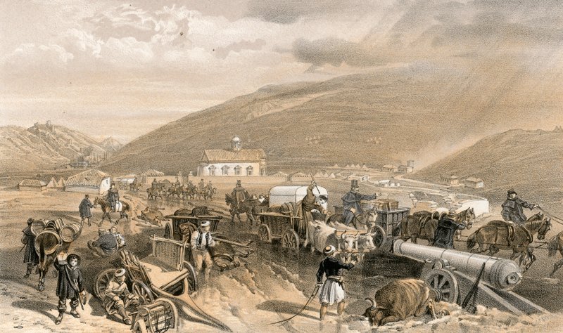 Commissariat Vanskeligheder, vejen fra Balaklava til Sebastopol, ved Kadikoi, i vådt vejr af William Crimea Simpson