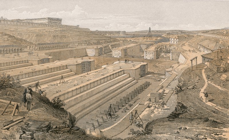 Dokker ved Sebastopol med ruinerne af Fort St. Paul af William Crimea Simpson
