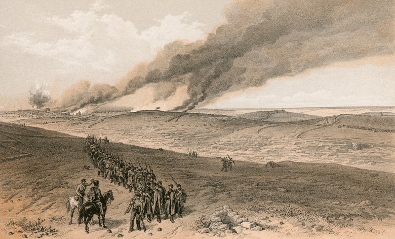 Redan og avancerede skyttegrave af britisk højreangreb af William Crimea Simpson