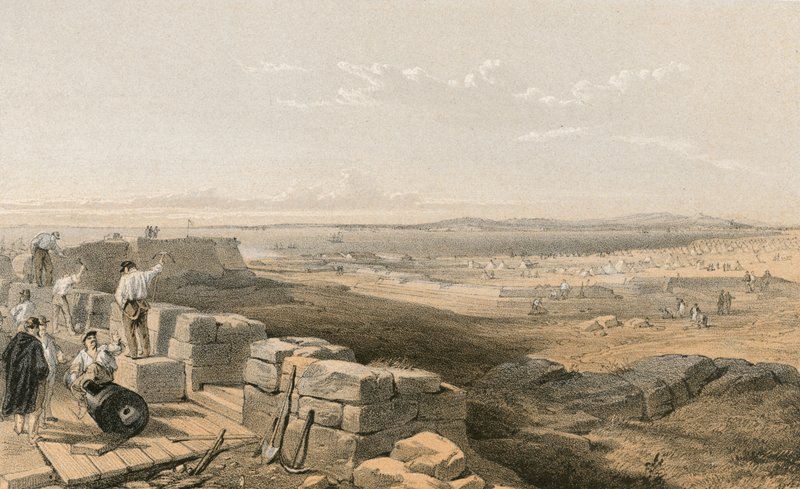 Yenikalestrædet med bugten og byen Kertch fra den gamle fæstning Yenikale af William Crimea Simpson