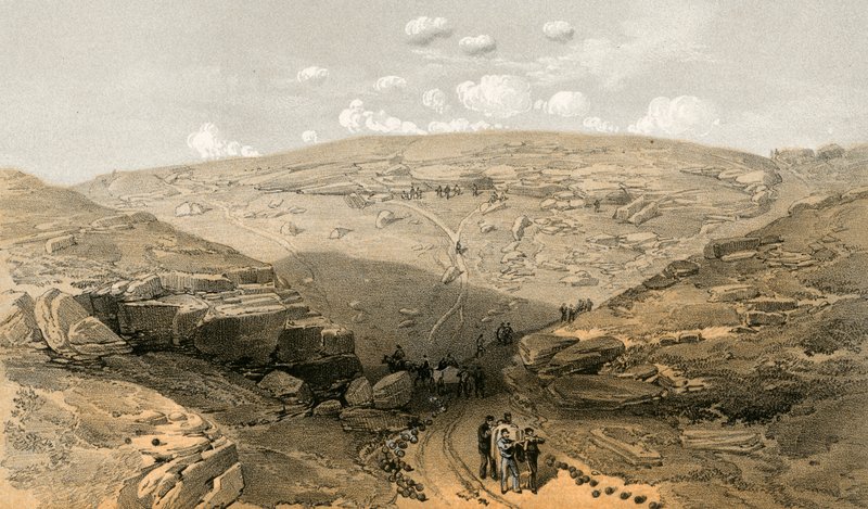 The Valley of the Shadow of Death, huler i Woronzoff Road bag 21 Gun Battery af William Crimea Simpson