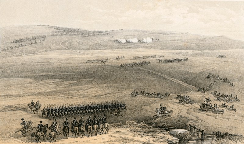 Kavaleriet af Bulganaks højder - den første pistol, 19. september 1854 af William Crimea Simpson