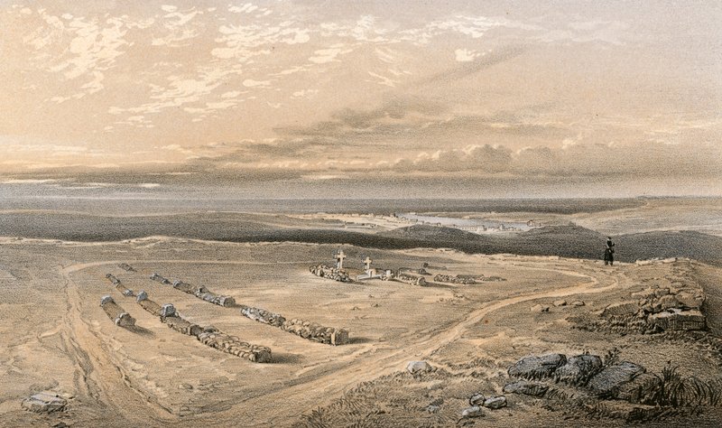 Gravene i fortet på Cathcarts Hill, af officerernes 4. division, der faldt ved Inkermann af William Crimea Simpson