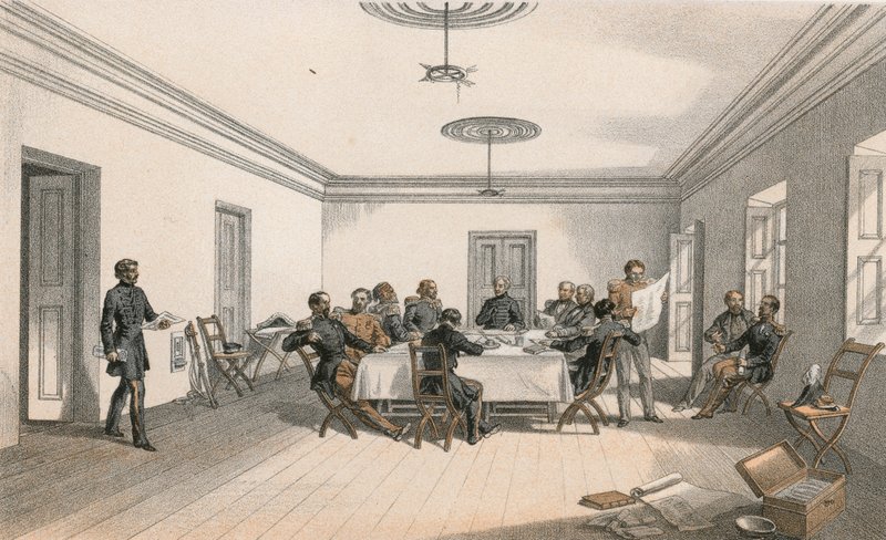 Det indre af Lord Raglans hovedkvarter, et krigsråd af William Crimea Simpson