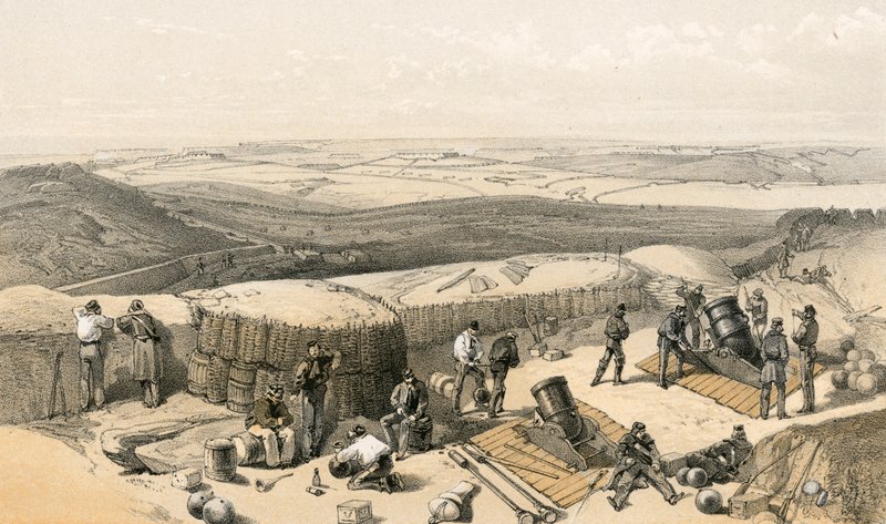 De nye arbejder ved belejringen af Sebastopol på det højre angreb, fra Morter Battery til højre for Gordon