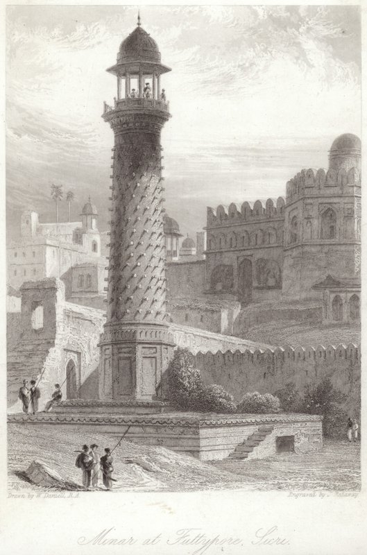 Minar hos Futtypore Sicri af William Daniell