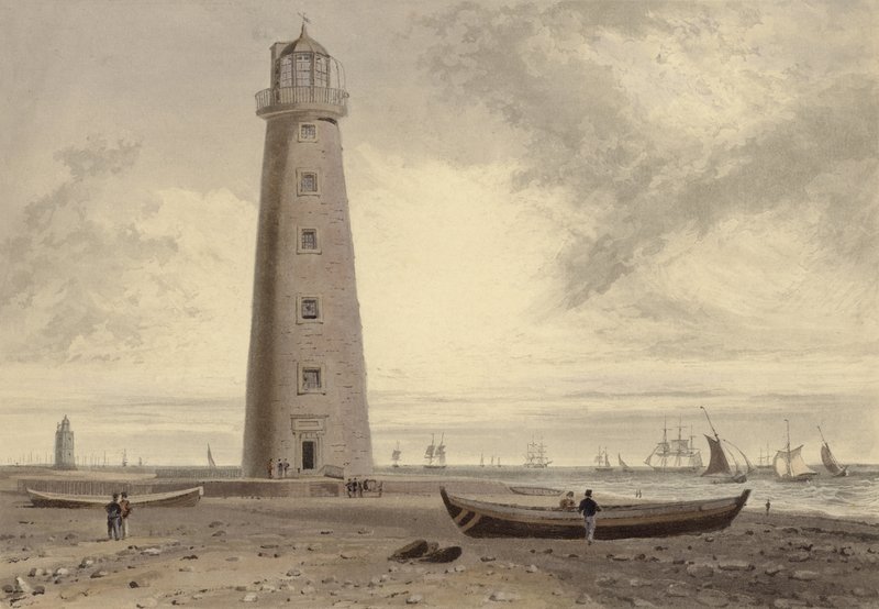 Orford Ness Lighthouses, Suffolk (akvatint) af William Daniell