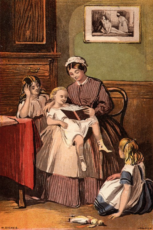 Den venlige tjener: en stuepige læser for små børn (chromolitho) af William Dickes