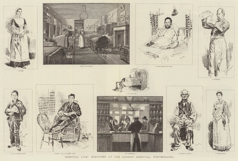 Hospital Life, Skitser på London Hospital, Whitechapel af William Douglas Almond