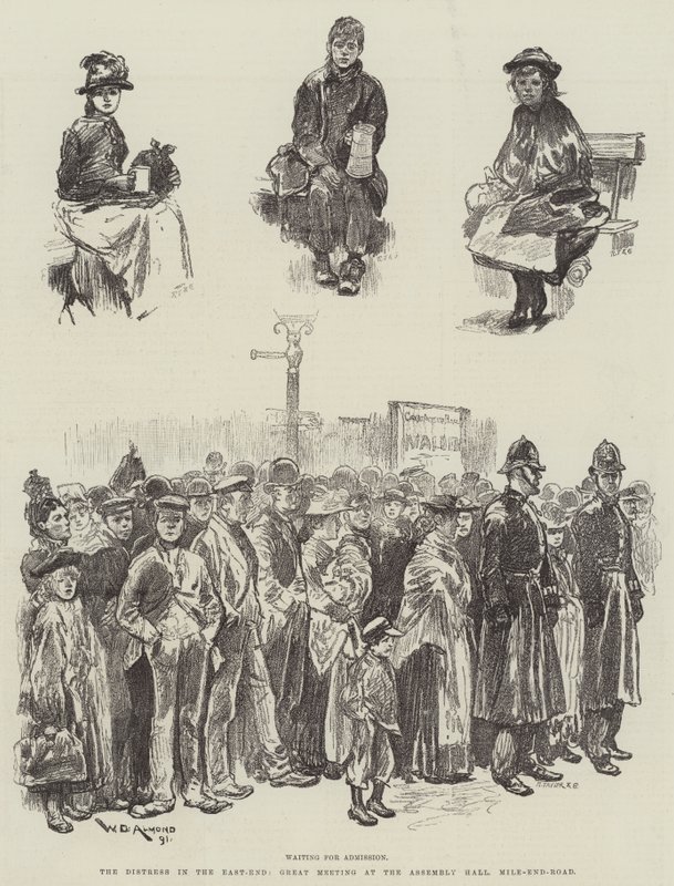 Nøden i East-End, stort møde i forsamlingshuset, Mile-End-Road af William Douglas Almond