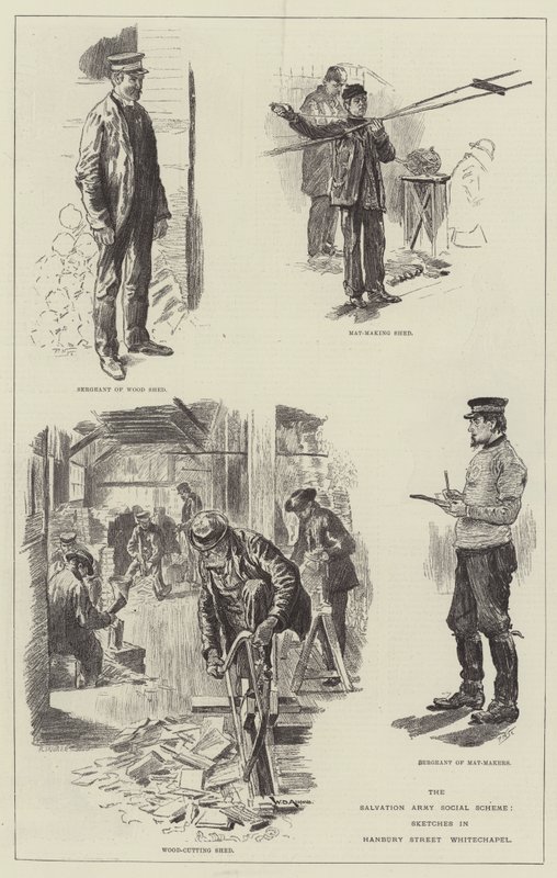 Frelsens Hærs sociale ordning, skitser i Hanbury Street, Whitechapel af William Douglas Almond
