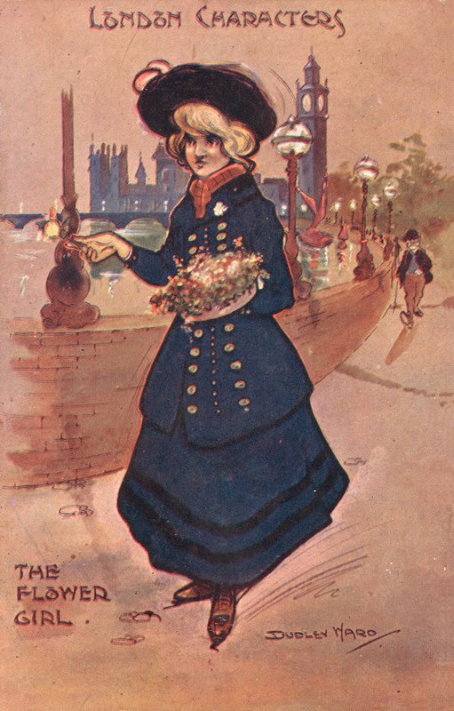 London Characters: the flower girl (farve litho) af William Dudley Ward