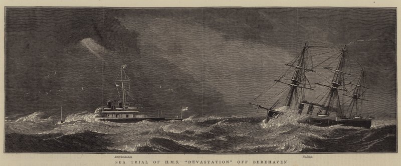 Søforsøg med HMS Devastation ud for Berehaven af William Edward Atkins