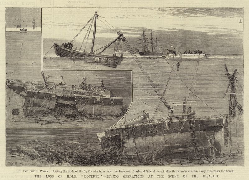 Tabet af HMS Doterel, dykkeroperationer ved katastrofestedet af William Edward Atkins