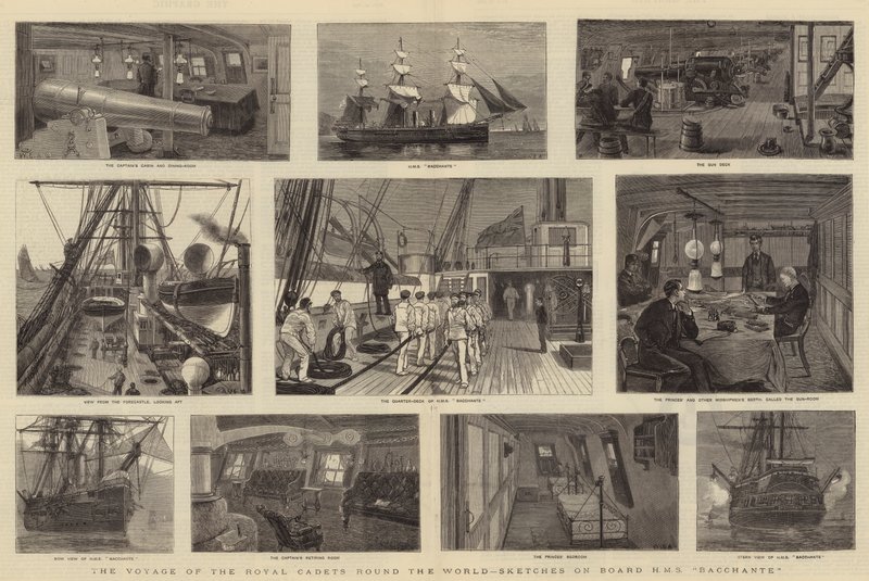 De kongelige kadetters rejse rundt om jorden, skitser om bord på HMS Bacchante af William Edward Atkins