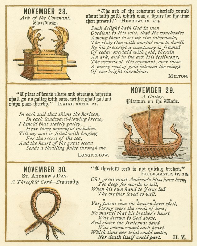 Side fra The Bible Emblem Anniversary Book (farvelitografi) af William Foster