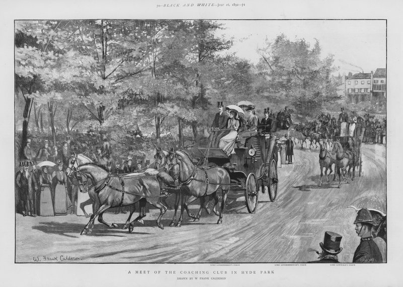 Møde i Coaching Club i Hyde Park, London (litho) af William Frank Calderon