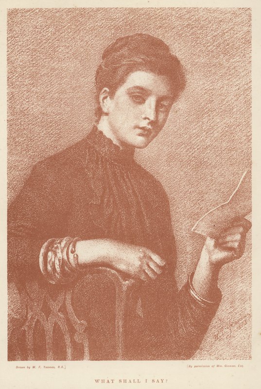 Hvad skal jeg sige? (litho) af William Frederick (after) Yeames