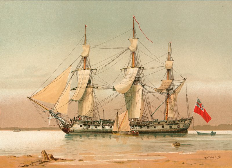 En fregat med 42 kanoner omkring 1780 af William Frederick Mitchell
