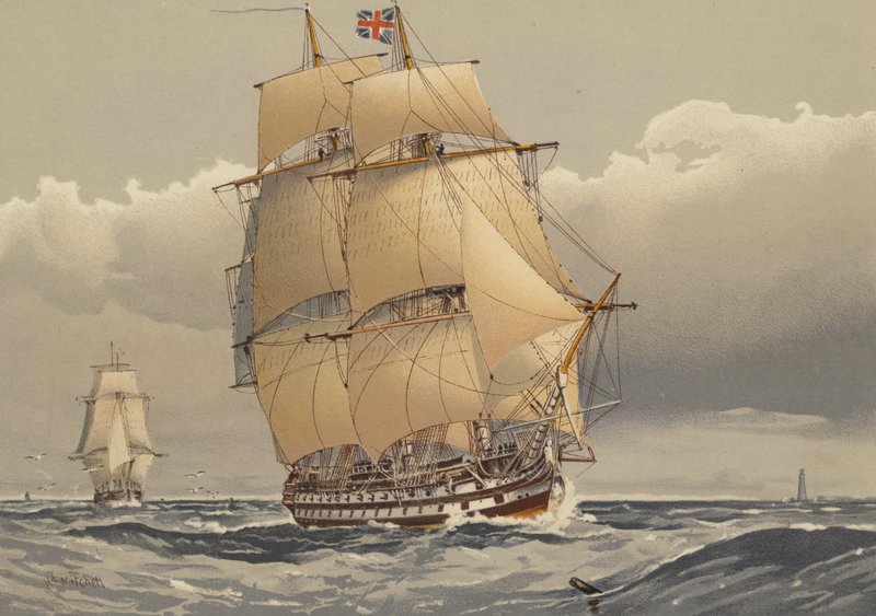 Et linjeskib med 74 kanoner, omkring 1794 af William Frederick Mitchell