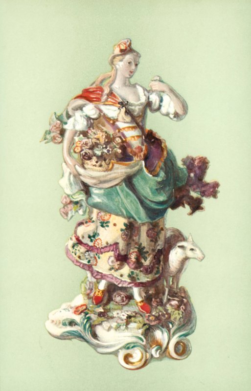 Figur af en hyrdinde, Chelsea (farve litho) af William Gibb