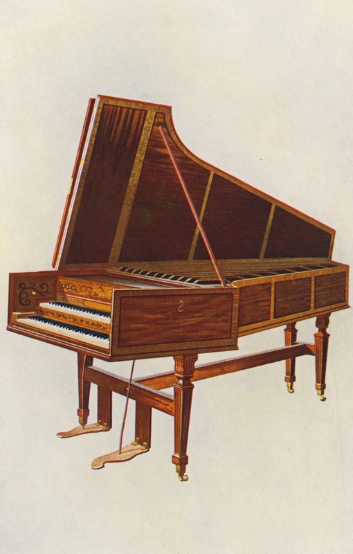 Musikinstrumenter: Kejserindens cembalo (farvelitografi) af William Gibb