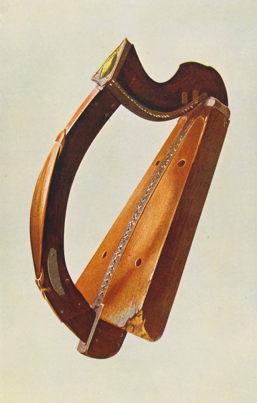 Musikinstrumenter: Lamont-harpen (farvelitografi) af William Gibb