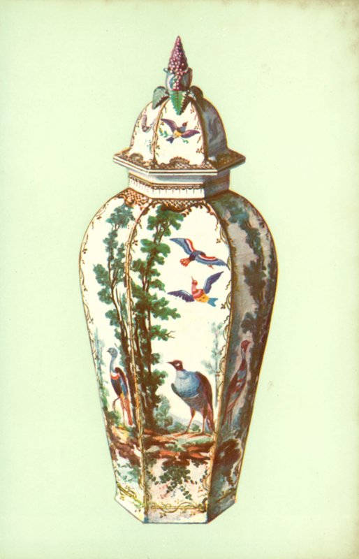 Vase, Bristol, med eksotiske fugle (farve litho) af William Gibb