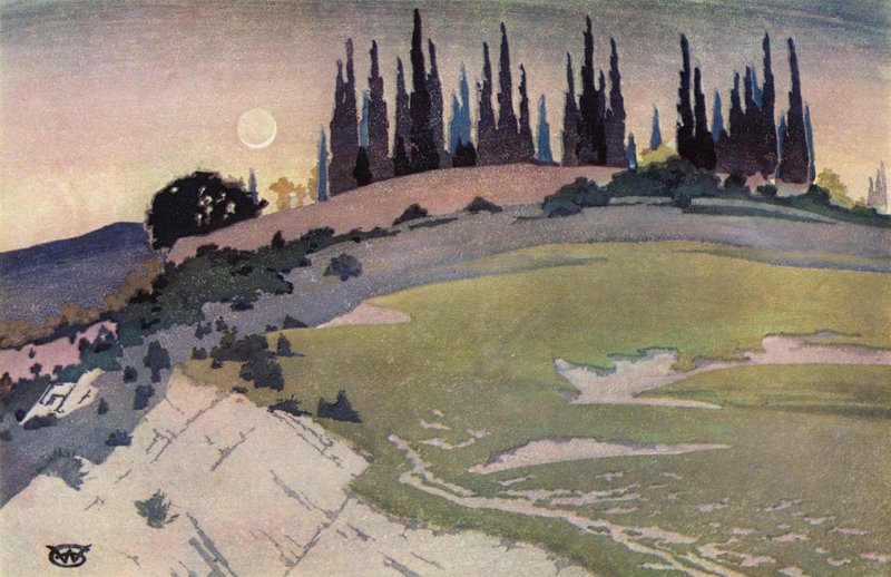 The Passing of the Crescent, Umbrien (farve litho) af William Giles